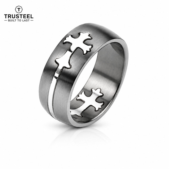 Spikes Other - Men’s 8mm Dome Cut Out Celtic Cross Two Tone Band Ring Stainless Steel size 9